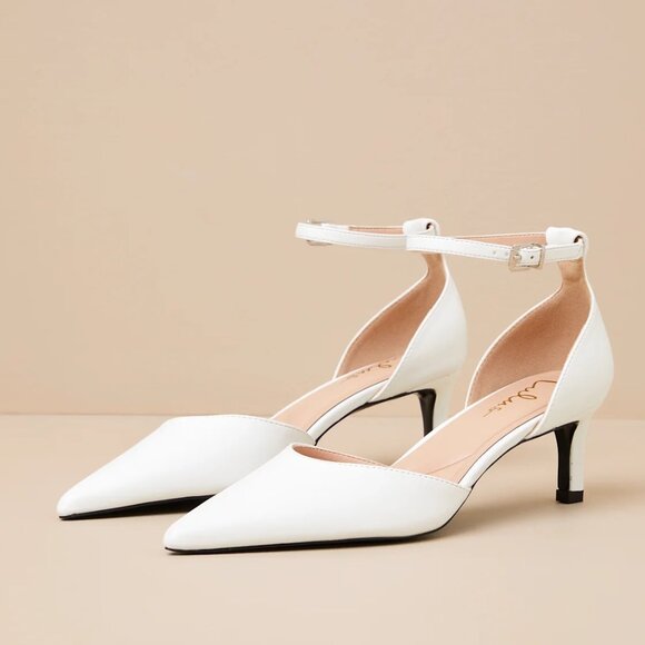 Lulu's Janica White Patent Pointed-Toe Kitten Heel Pumps - Picture 1 of 6